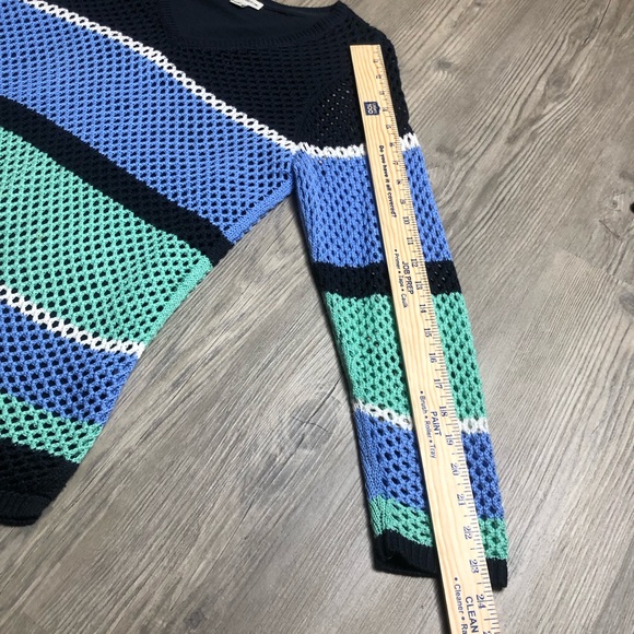 Croft & Barrow Open Knit Sweater Womens Medium Stripes Crochet Lined V Neck - Picture 7 of 11